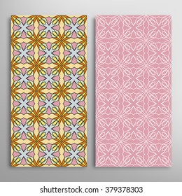 Vertical seamless geometric patterns collection with repeating texture for Wedding, Bridal, Valentine's day, greeting cards or Birthday Invitations, fabric or paper print. 