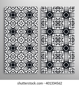 Vertical seamless geometric patterns set with hand drawn doodle sketch texture for fabric or paper print, invitations or cards design. Vector collection