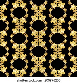 Vertical seamless gold floral pattern on black background