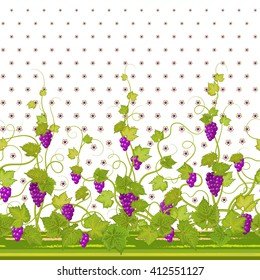 Vertical Seamless green violet floral pattern with grape, leaves and flowers. Hand drawn texture for clothes, bedclothes, invitation, card design etc.