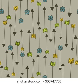 Vertical seamless patten with doodle arrows. Vector background.
