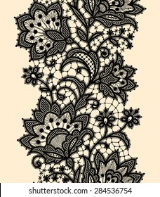 Vertical Seamless Pattern. Black Lace.