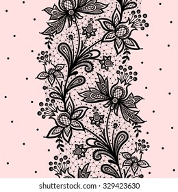 Vertical seamless pattern. Black Lace. 