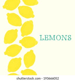 Vertical seamless pattern with bright grunge textured lemons. Citrus background.