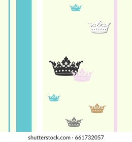 Vertical seamless pattern with crowns and strips