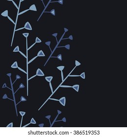 Vertical  seamless pattern, doodles,  branches,  copy space. Hand drawn.