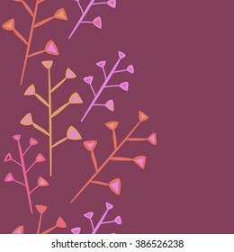 Vertical  seamless pattern, doodles,  branches,  copy space. Hand drawn.