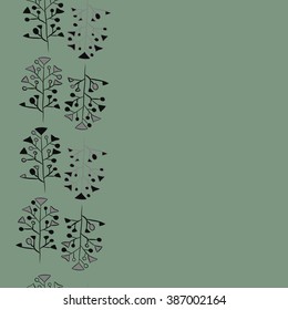 Vertical  seamless pattern, doodles,  branches,  copy space. Hand drawn.