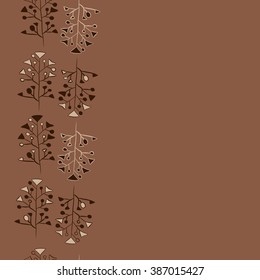 Vertical  seamless pattern, doodles,  branches,  copy space. Hand drawn.