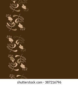 Vertical  seamless pattern, doodles, branches, leaves, stamens,  copy space,floral theme. Hand drawn.