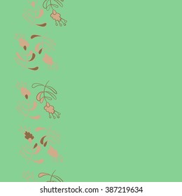 Vertical  seamless pattern, doodles, branches, leaves, stamens,  copy space,floral theme. Hand drawn.