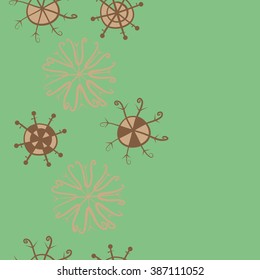 Vertical  seamless pattern, doodles,  snowflakes, ellipses,  copy space, winter theme. Hand drawn.