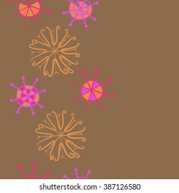 Vertical  seamless pattern, doodles,  snowflakes, ellipses,  copy space, winter theme. Hand drawn.