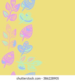 Vertical  seamless pattern, doodles,spirals, spots, hole,leaves, branches,  copy space. Hand drawn, autumn theme.