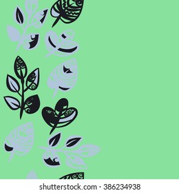 Vertical  seamless pattern, doodles,spirals, spots, hole,leaves, branches,  copy space. Hand drawn, autumn theme.