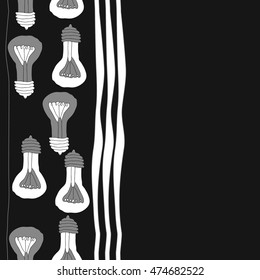 Vertical  seamless pattern with filament lamps , doodles,   striped. Hand drawn.