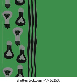 Vertical  seamless pattern with filament lamps , doodles,   striped. Hand drawn.