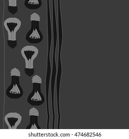 Vertical  seamless pattern with filament lamps , doodles,   striped. Hand drawn.