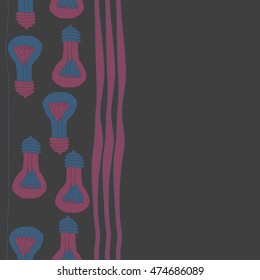 Vertical  seamless pattern with filament lamps , doodles,   striped. Hand drawn.