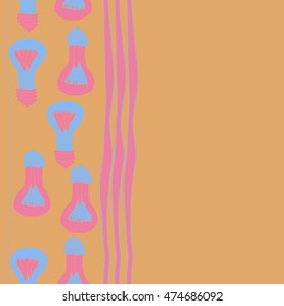 Vertical  seamless pattern with filament lamps , doodles,   striped. Hand drawn.