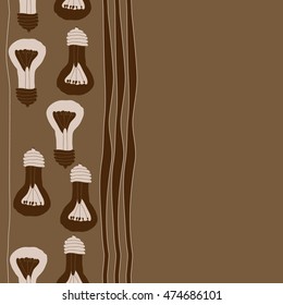 Vertical  seamless pattern with filament lamps , doodles,   striped. Hand drawn.