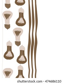 Vertical  seamless pattern with filament lamps , doodles,   striped. Hand drawn.