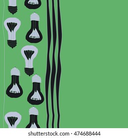 Vertical  seamless pattern with filament lamps , doodles,   striped. Hand drawn.