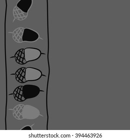 Vertical seamless pattern of floral motif, acorns, stripes, copy space . Hand drawn.
