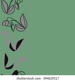 Vertical seamless pattern of floral motif, leaf, branch, bud, spring  flower, stripe, spots, hole, copy space. Hand drawn.