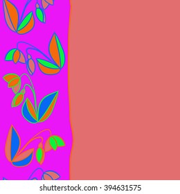 Vertical seamless pattern of floral motif, leaf, branch, bud, spring  flower, stripe, spots, hole, copy space. Hand drawn.