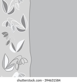Vertical seamless pattern of floral motif, leaf, branch, bud, spring  flower, stripe, spots, hole, copy space. Hand drawn.