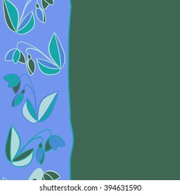 Vertical seamless pattern of floral motif, leaf, branch, bud, spring  flower, stripe, spots, hole, copy space. Hand drawn.