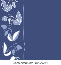 Vertical seamless pattern of floral motif, leaf, branch, bud, spring  flower, stripe, spots, hole, copy space. Hand drawn.