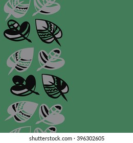 Vertical seamless  pattern of floral motif,  leaves, zigzag, hole, spots, copy space. Hand drawn.
