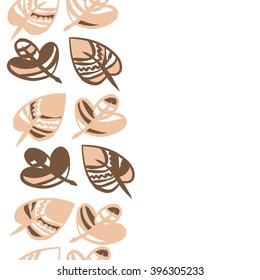 Vertical seamless  pattern of floral motif,  leaves, zigzag, hole, spots, copy space. Hand drawn.