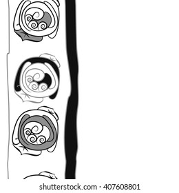Vertical seamless   pattern of floral motif, doodles, stylized rosy, leaves, spirals, stripes, copy space. Hand drawn.