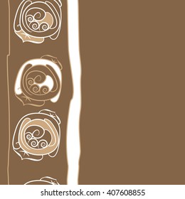 Vertical seamless   pattern of floral motif, doodles, stylized rosy, leaves, spirals, stripes, copy space. Hand drawn.