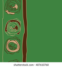 Vertical seamless   pattern of floral motif, doodles, stylized rosy, leaves, spirals, stripes, copy space. Hand drawn.