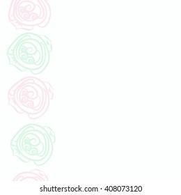  Vertical  seamless pattern of floral motif, doodles, stylized rosy, leaves, spirals,  copy space. Hand drawn.