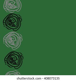  Vertical  seamless pattern of floral motif, doodles, stylized rosy, leaves, spirals,  copy space. Hand drawn.