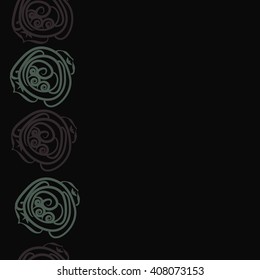  Vertical  seamless pattern of floral motif, doodles, stylized rosy, leaves, spirals,  copy space. Hand drawn.