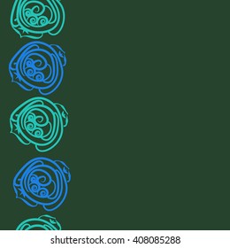  Vertical  seamless pattern of floral motif, doodles, stylized rosy, leaves, spirals,  copy space. Hand drawn.