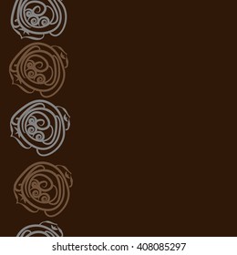  Vertical  seamless pattern of floral motif, doodles, stylized rosy, leaves, spirals,  copy space. Hand drawn.