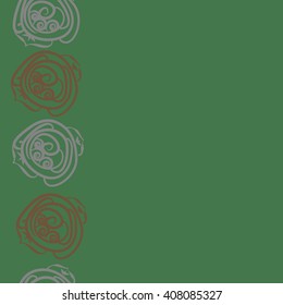  Vertical  seamless pattern of floral motif, doodles, stylized rosy, leaves, spirals,  copy space. Hand drawn.