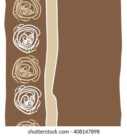  Vertical seamless pattern of floral motif, doodles, stylized rosy, leaves, spirals, stripes, spots, copy space. Hand drawn.
