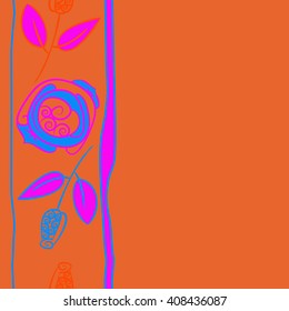 Vertical seamless pattern of floral motif, doodles, stylized rosy, leaves, spirals, stripes, spots,branches, bud,  copy space. Hand drawn.