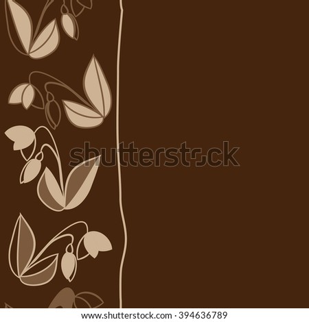 Vertical seamless pattern of floral motif, leaf, branch, bud, spring  flower, stripe, spots, hole, copy space. Hand drawn.