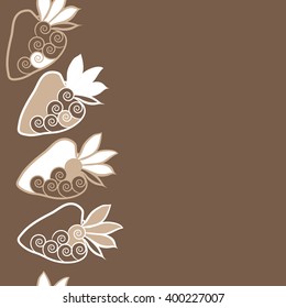 Vertical seamless  pattern of floral motif,strawberry, object,leaves, spirals,fruit, copy space. Hand drawn.