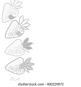 Vertical seamless  pattern of floral motif,strawberry, object,leaves, spirals,fruit, copy space. Hand drawn.