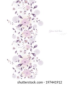 Vertical seamless pattern of flowers, leaves and branches. Cute floral background
